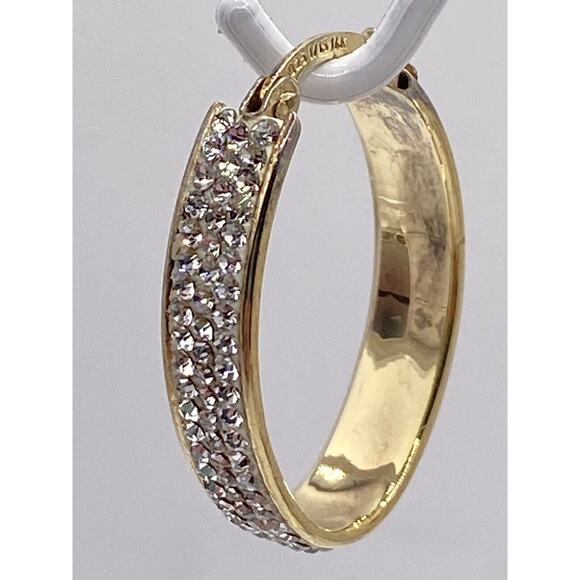 Leau Turkey Signed Gold Plated Crystal Oval Hoop Earrings 925 1/15 14K - Picture 2 of 7